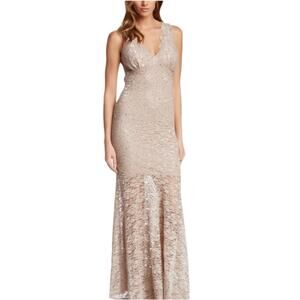 Y2K Jump Apparel Open back lace tan halter maxi formal dress